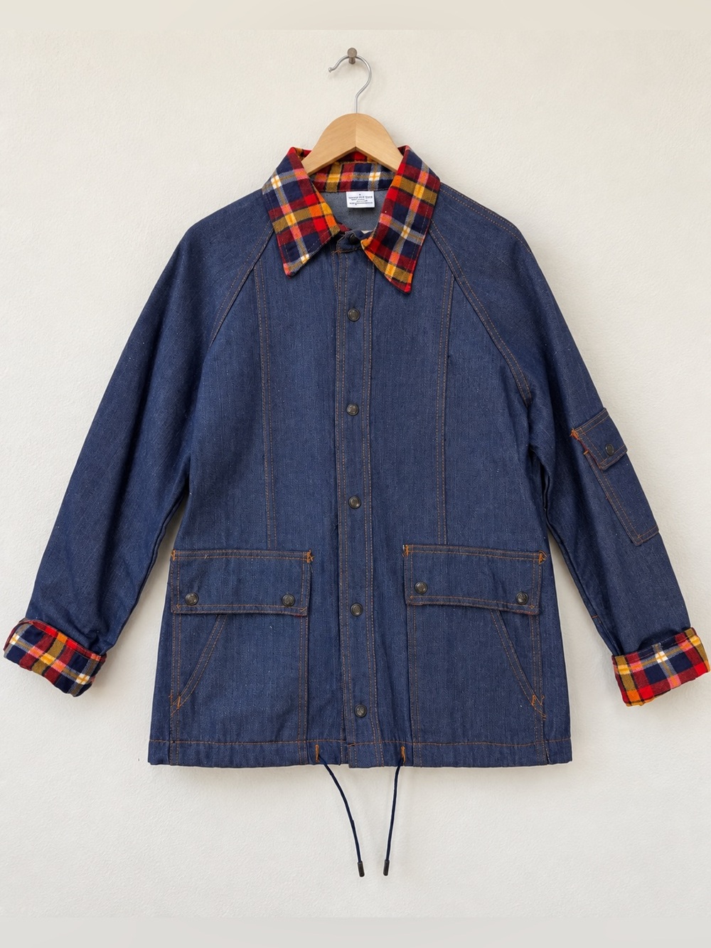 Vintage Fingerhut Women’s Denim Jacket Large Plaid Trim 100% Cotton